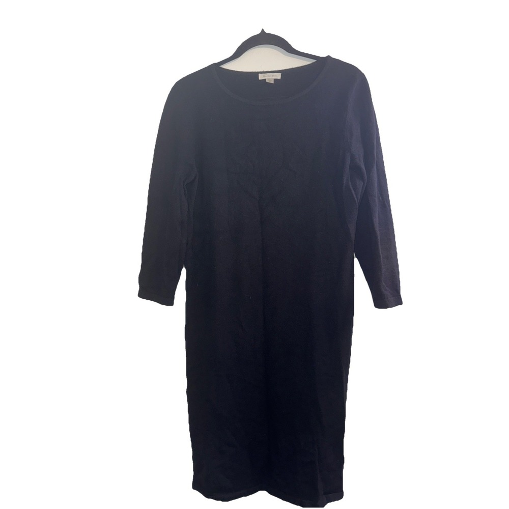 Garnet Hill Black 100% Cashmere Long Sleeve Crew Neck Sweater Dress Womens M
